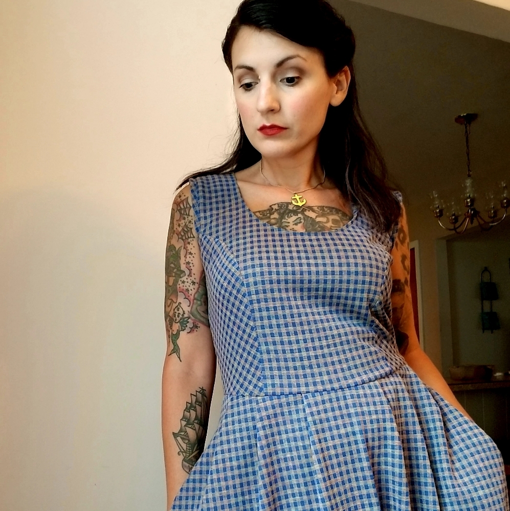Handmade Stretchy 50s style scoop neck dress M